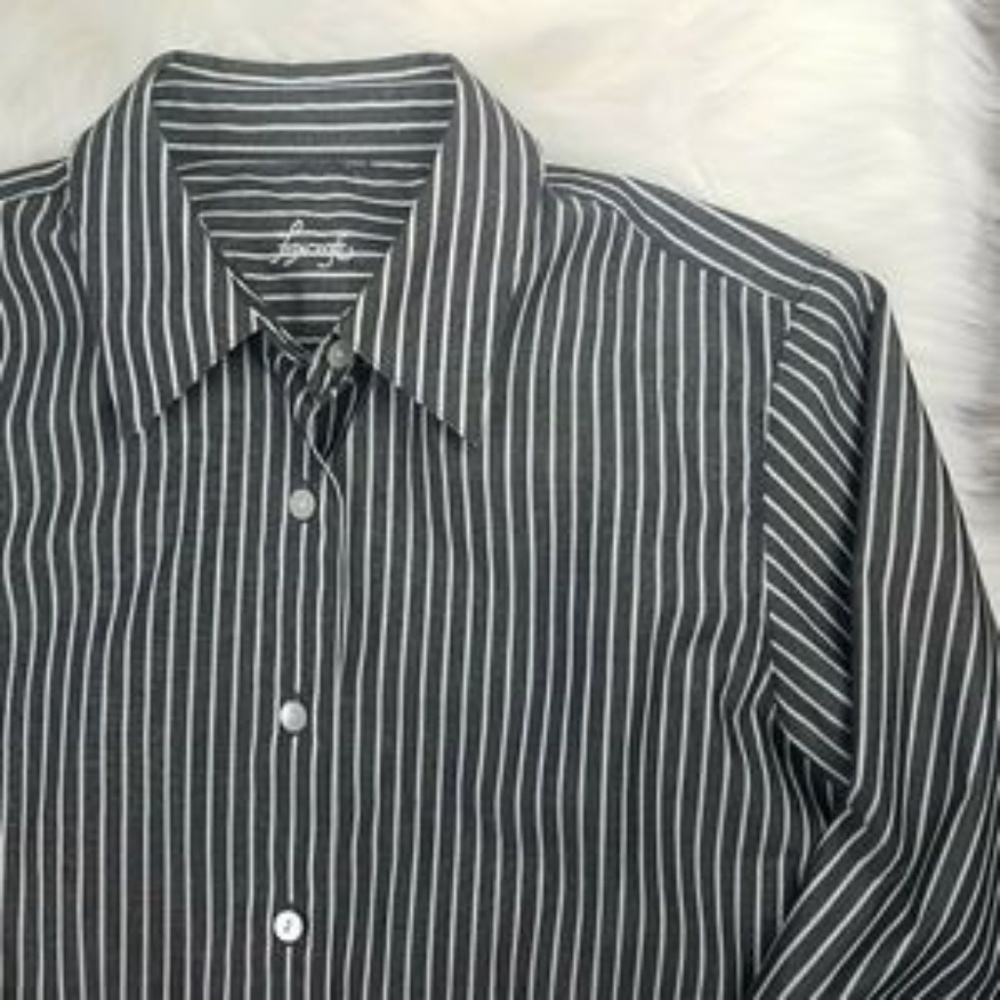 FoxCroft | Grey White Stripped Button Up